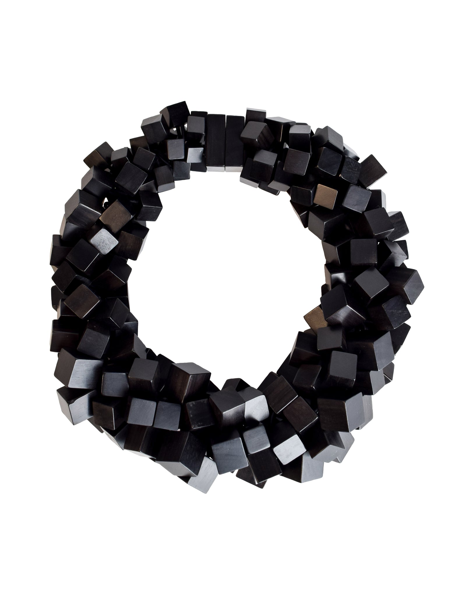 Monies Vintage Black Ebony Wood Cubes Chunky Statement Choker Necklace
