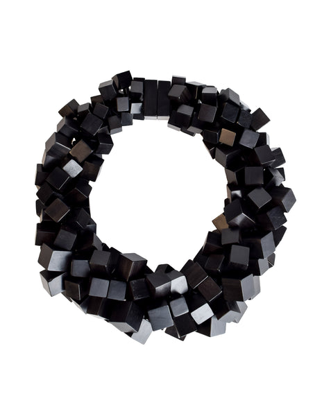 Monies Vintage Black Ebony Wood Cubes Chunky Statement Choker Necklace