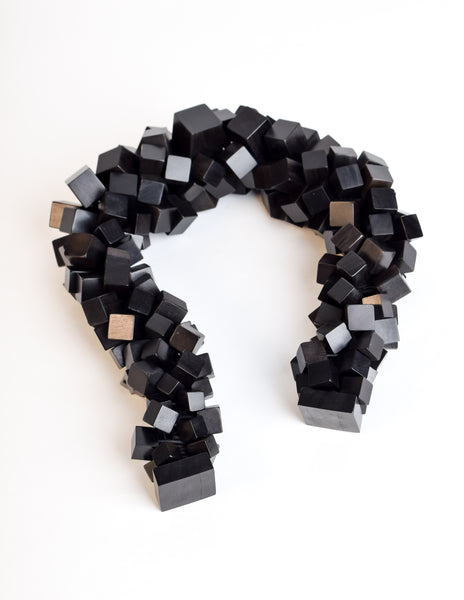 Monies Vintage Black Ebony Wood Cubes Chunky Statement Choker Necklace