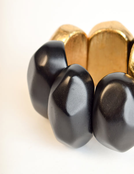 Monies Vintage Black Faceted Kamagong Wood Gold Leaf Foil 'Gem' Bracelet