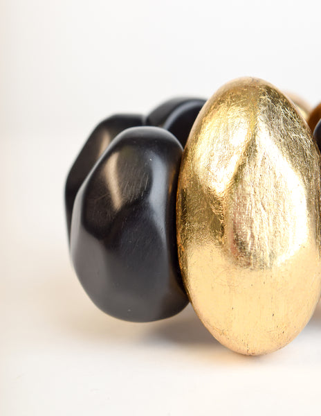 Monies Vintage Black Faceted Kamagong Wood Gold Leaf Foil 'Gem' Bracelet