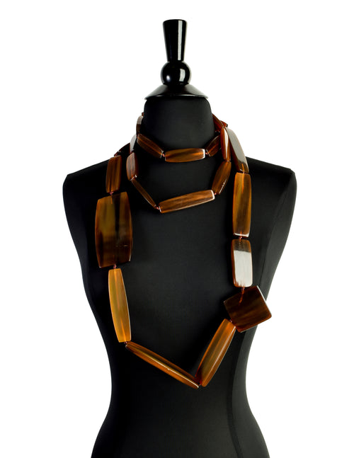 Gerda Lynggaard Monies Vintage Extra Long Brown Horn Necklace Amarcord Vintage Fashion