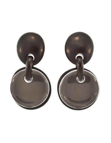 Monies Vintage Black Ebony Wood Clear Double Disc Dangle Earrings