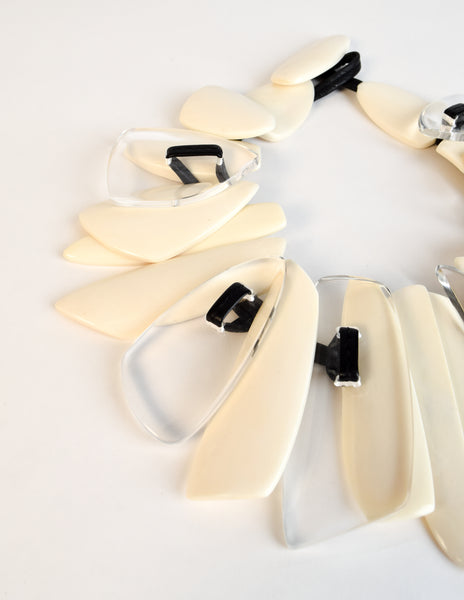 Monies Vintage Off White Bone and Lucite Statement Collar Necklace