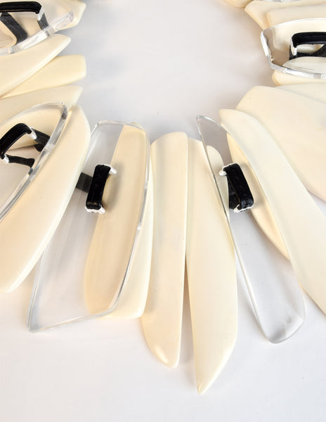 Monies Vintage Off White Bone and Lucite Statement Collar Necklace