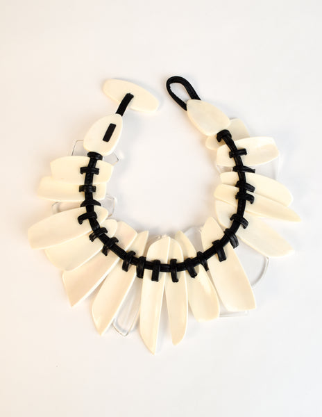Monies Vintage Off White Bone and Lucite Statement Collar Necklace