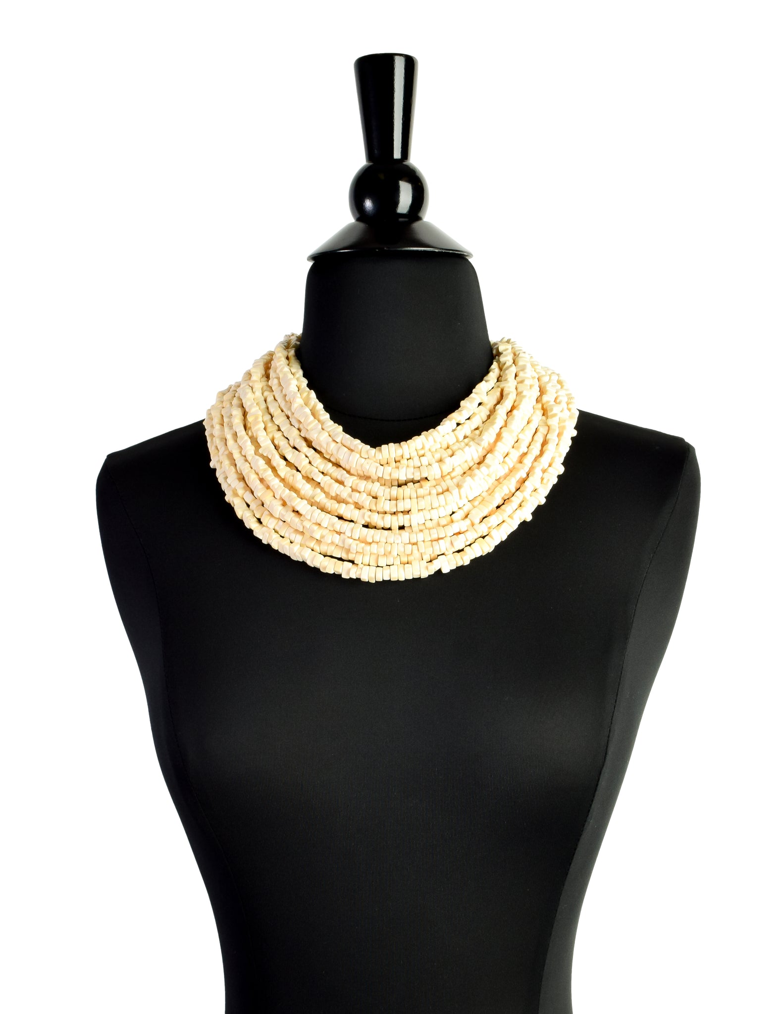 Gerda Lynggaard Monies Vintage Bone and Horn Beaded Multistrand Necklace