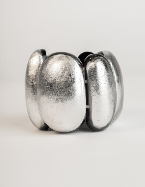 Monies Vintage Encased Silver Leaf Foil Ebony Wood Lucite Bracelet