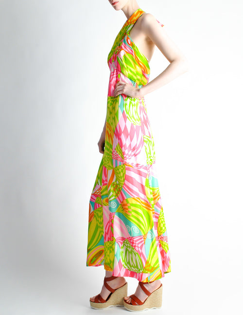 Malcolm Starr Vintage Colorful Psychedelic Op Art Maxi Dress Amarcord Vintage Fashion
