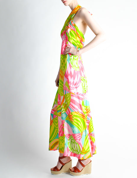 Malcolm Starr Vintage Colorful Psychedelic Op Art Maxi Dress
