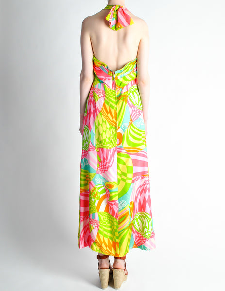 Malcolm Starr Vintage Colorful Psychedelic Op Art Maxi Dress