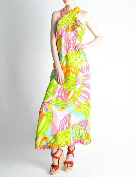 Malcolm Starr Vintage Colorful Psychedelic Op Art Maxi Dress