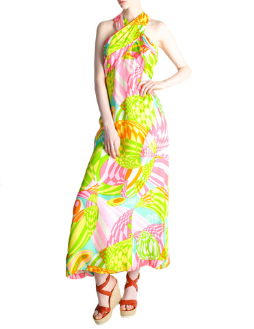 Malcolm Starr Vintage Colorful Psychedelic Op Art Maxi Dress - Amarcord Vintage Fashion
 - 1