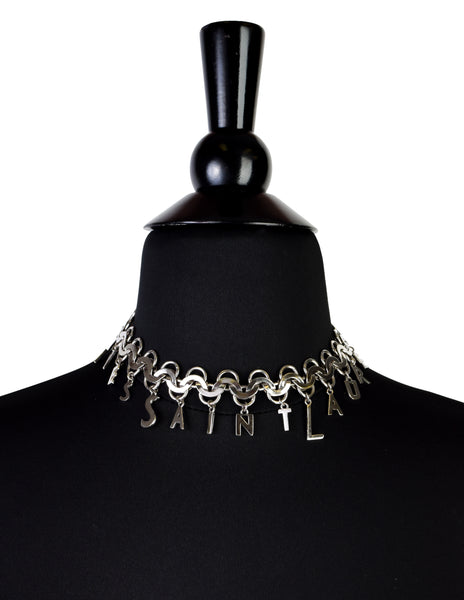 Yves Saint Laurent Vintage Silver Namesake Letter Charm Chain Necklace