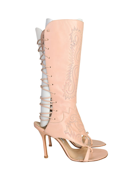 Manolo Blahnik Vintage SS 1998 'Modena' Pink Cowboy Western Inspired Boot Sandal Heels