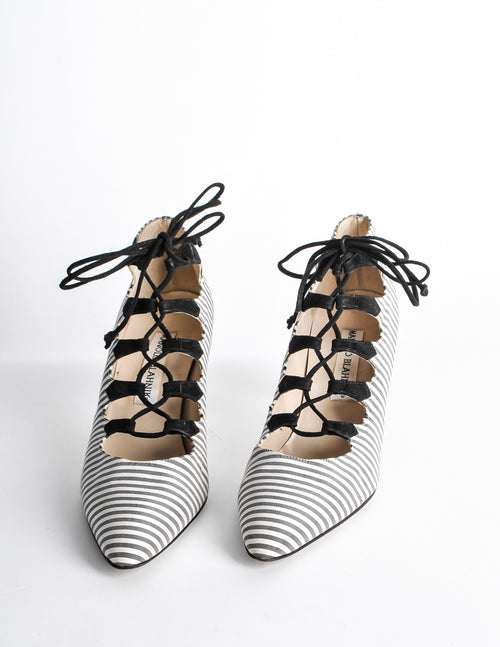 Manolo Blahnik Vintage Striped Lace Up Heels Amarcord Vintage