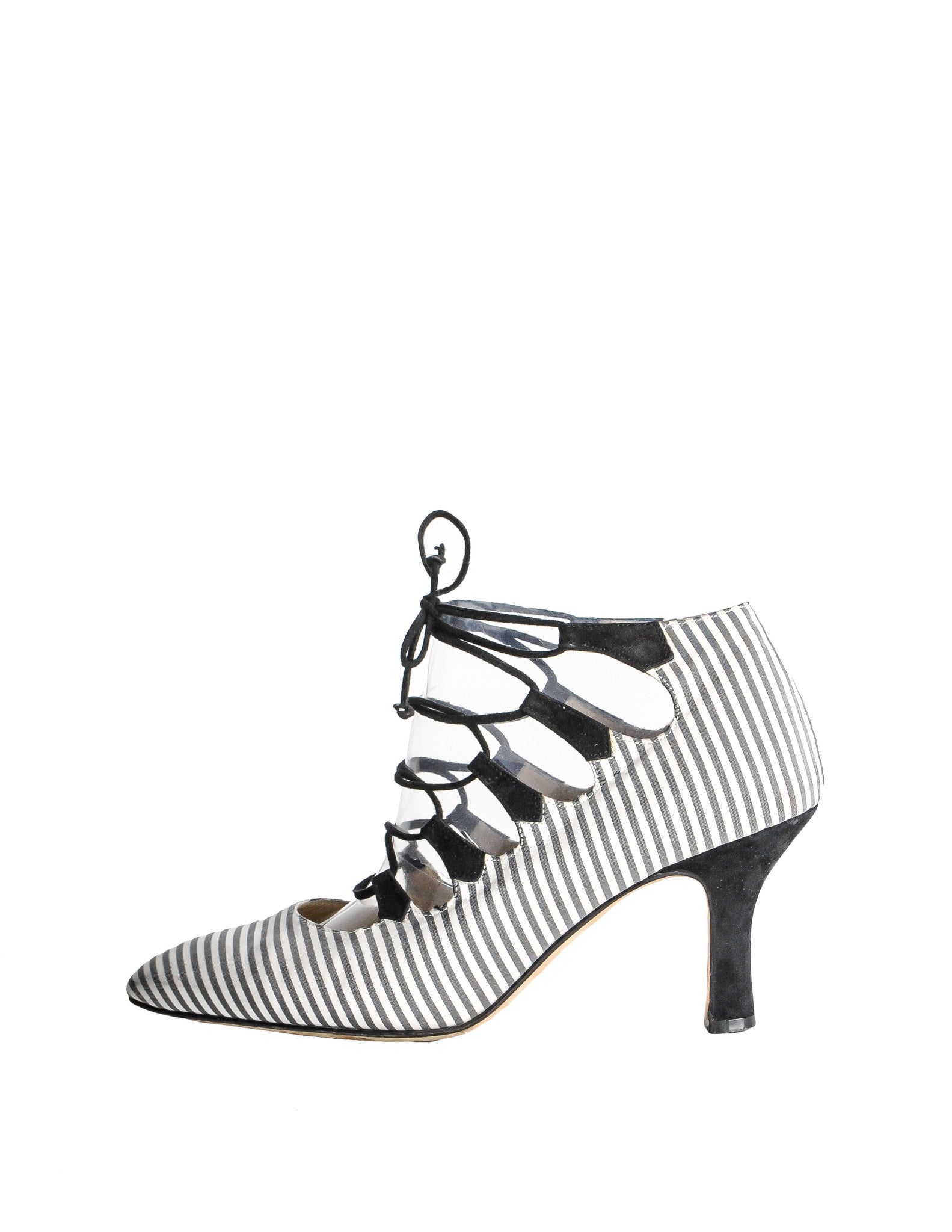 Manolo Blahnik Vintage Striped Lace Up Heels - Amarcord Vintage Fashion
 - 1