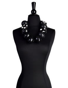 Maria Calderara Vintage Italian Papier Mache Chunky Black White Ribbon Necklace