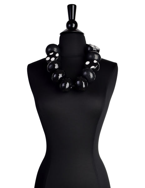 Maria Calderara Vintage Italian Papier Mache Chunky Black White Ribbon Necklace