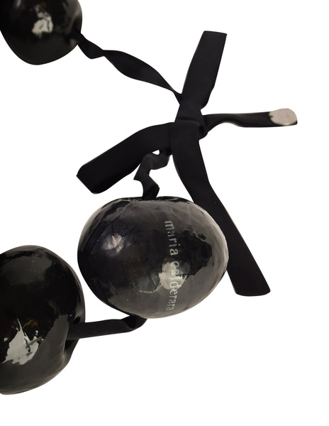 Maria Calderara Vintage Italian Papier Mache Chunky Black White Ribbon Necklace