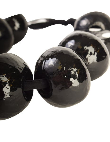 Maria Calderara Vintage Italian Papier Mache Chunky Black White Ribbon Necklace