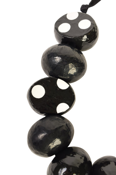 Maria Calderara Vintage Italian Papier Mache Chunky Black White Ribbon Necklace