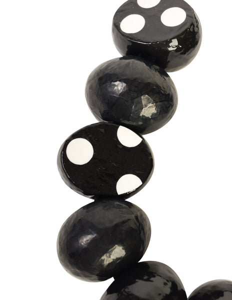 Maria Calderara Vintage Italian Papier Mache Chunky Black White Ribbon Necklace