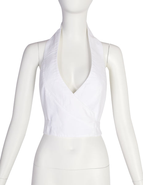 Martine Sitbon Vintage 1990s White Cotton Halter Wrap Top