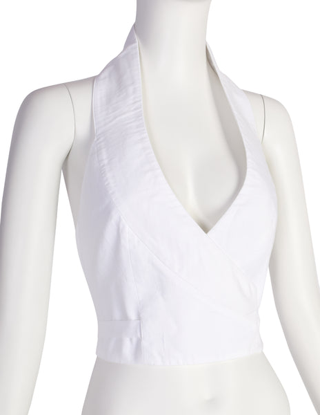 Martine Sitbon Vintage 1990s White Cotton Halter Wrap Top