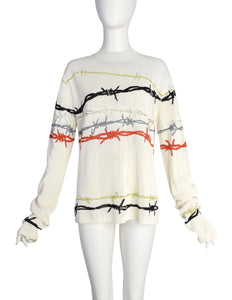 Matsuda by Yukio Kobayashi Vintage Off White Barbed Wire Intarsia Swater