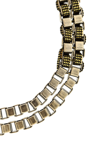 Mawi Vintage Woven Gunmetal Silver Gold Black Box Link Necklace and Bracelet Set
