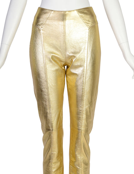 Michael Hoban North Beach Leather Vintage High Waist Metallic Gold Leather Pants