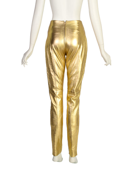 Michael Hoban North Beach Leather Vintage High Waist Metallic Gold Leather Pants