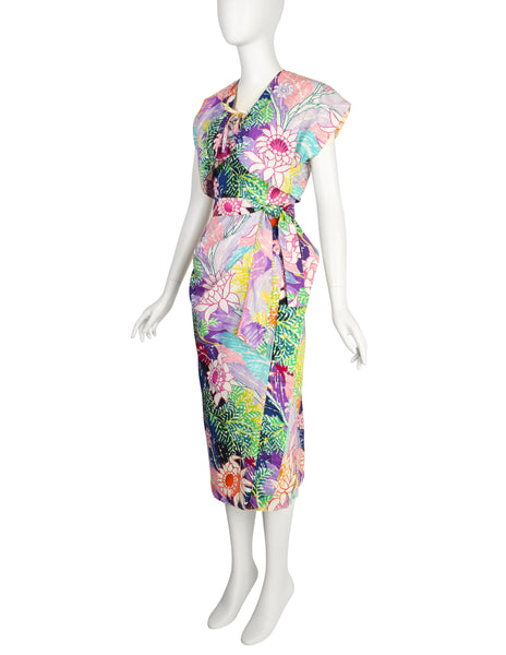 Kamehameha Mildred Park Vintage 1950s Incredible Vibrant Hawaiian Floral Cotton Wiggle Dress and Bolero Set