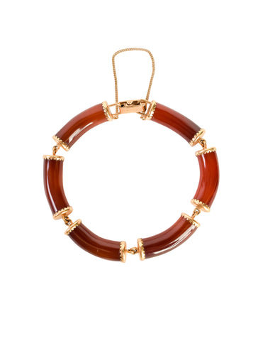 Ming's Vintage 14k Gold Red Jade Linked Tube Bracelet