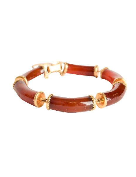 Ming's Vintage 14k Gold Red Jade Linked Tube Bracelet