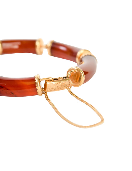 Ming's Vintage 14k Gold Red Jade Linked Tube Bracelet