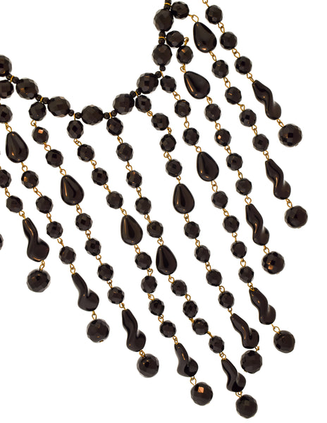 Miriam Haskell Vintage Massive Black Venetian Glass Bead Cascading Fringe Waterfall Bib Necklace