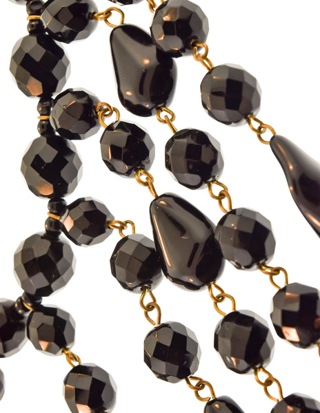 Miriam Haskell Vintage Massive Black Venetian Glass Bead Cascading Fringe Waterfall Bib Necklace