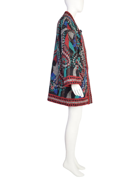 Missoni Vintage 1980s Multicolor Abstract Pattern Intarsia Oversized Knit Sweater Coat