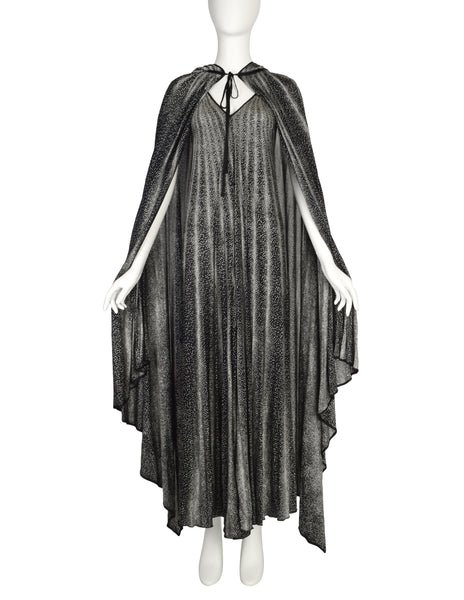 Missoni Vintage 1976 'Satellite' Black White Pointillism Dot Print Silk Jersey Dress and Hooded Cape Ensemble Set