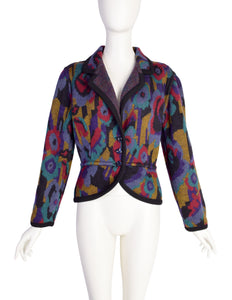 Missoni Vintage AW 1988 Colorful Abstract Floral Intarsia Knit Peplum Jacket