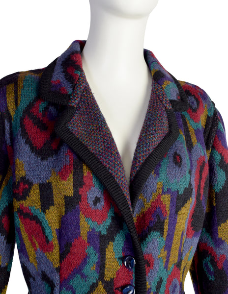 Missoni Vintage AW 1988 Colorful Abstract Floral Intarsia Knit Peplum Jacket