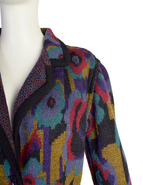 Missoni Vintage AW 1988 Colorful Abstract Floral Intarsia Knit Peplum Jacket