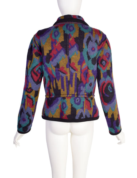 Missoni Vintage AW 1988 Colorful Abstract Floral Intarsia Knit Peplum Jacket