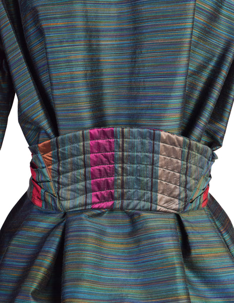 Missoni Vintage Green Multicolor Quilted Waist Tie Silk Blend Top