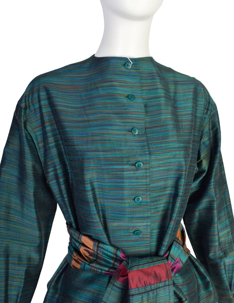 Missoni Vintage Green Multicolor Quilted Waist Tie Silk Blend Top