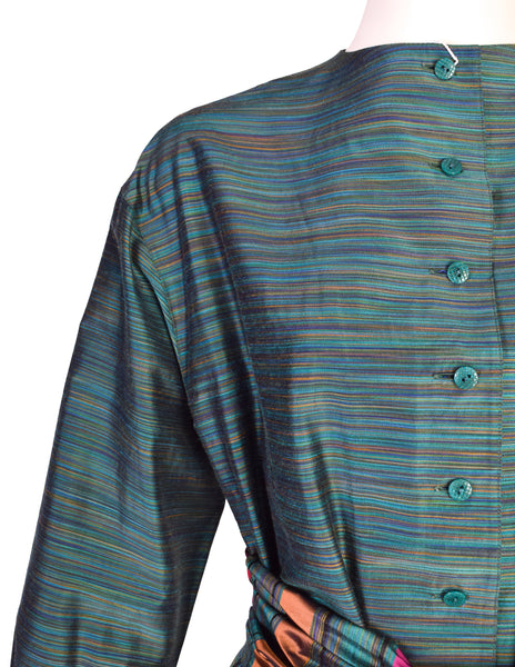 Missoni Vintage Green Multicolor Quilted Waist Tie Silk Blend Top