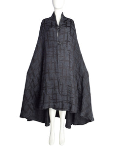 Missoni Vintage 1980s Blue Grey Abstract Intarsia Knit Mohair Silk Full Sweep Cape