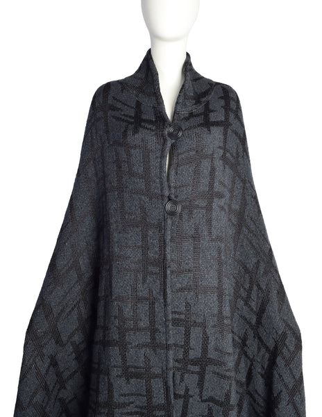 Missoni Vintage 1980s Blue Grey Abstract Intarsia Knit Mohair Silk Full Sweep Cape